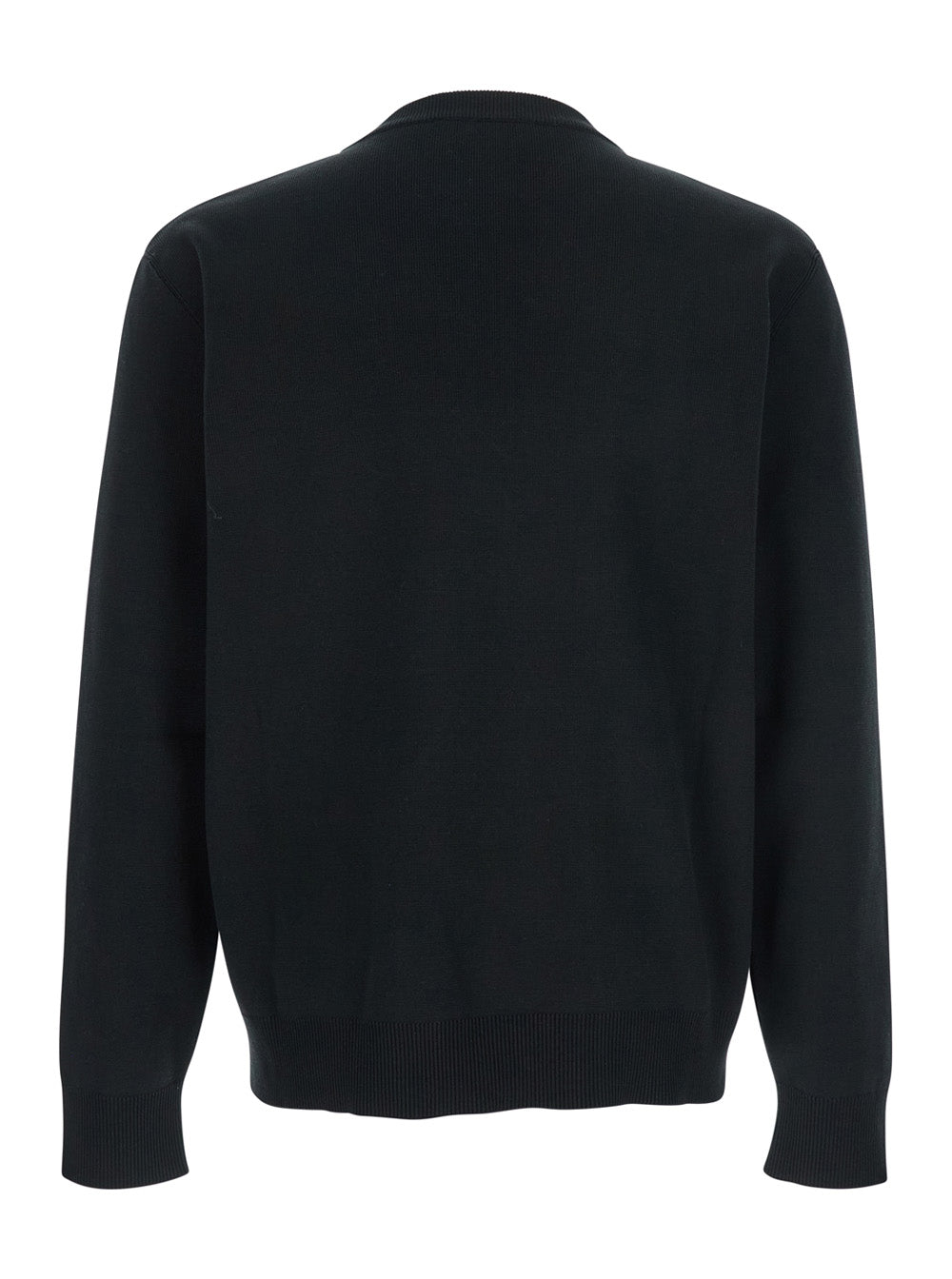 Men Black Sweater With Logo Lettering On The Front In Wool Man