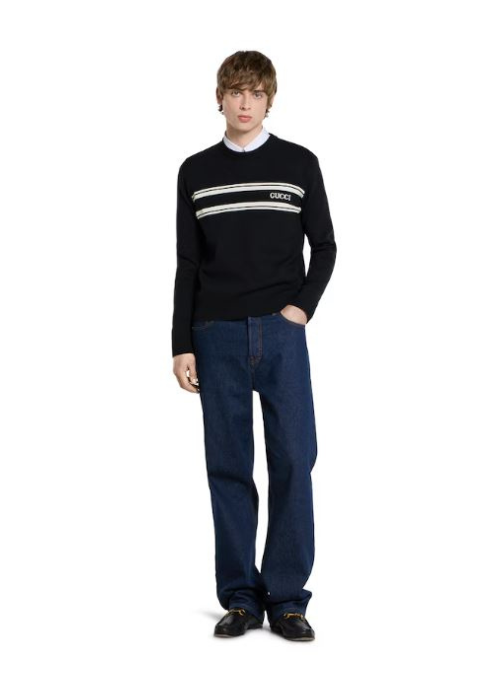 Men Black Sweater With Logo Lettering On The Front In Wool Man