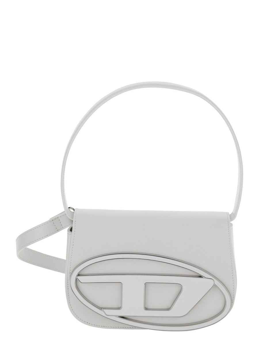 Diesel Women '1Dr' White Shoulder Bag With Oval D Patch In Leather Woman