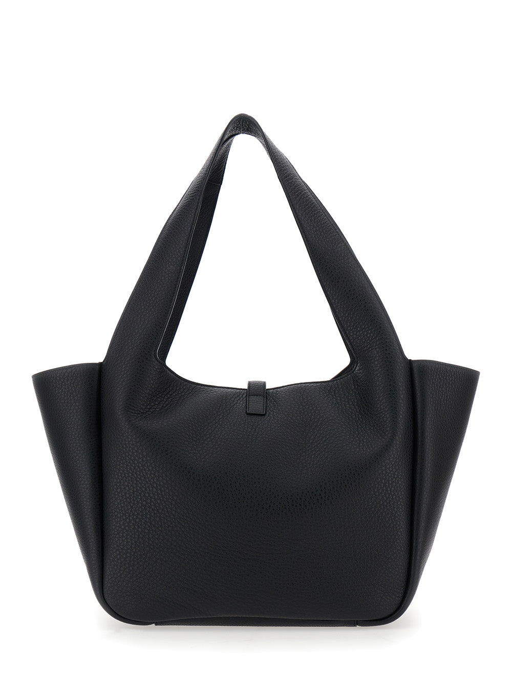 Women Tote Bag With Two Top Handles And Hook Closure Cassandre In Grained Black Leather For Women