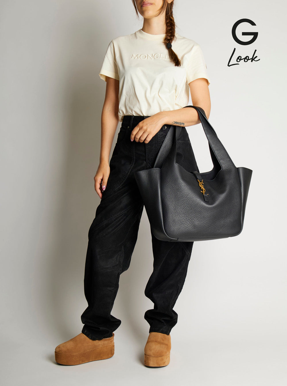 Women Tote Bag With Two Top Handles And Hook Closure Cassandre In Grained Black Leather For Women