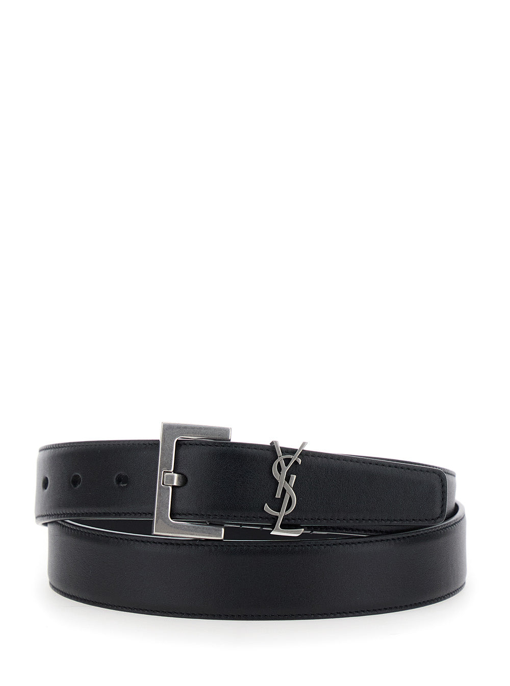 Women Belt With Cassandre Plate On The Front And Square Buckle In Black Leather For Women