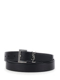 Women Belt With Cassandre Plate On The Front And Square Buckle In Black Leather For Women