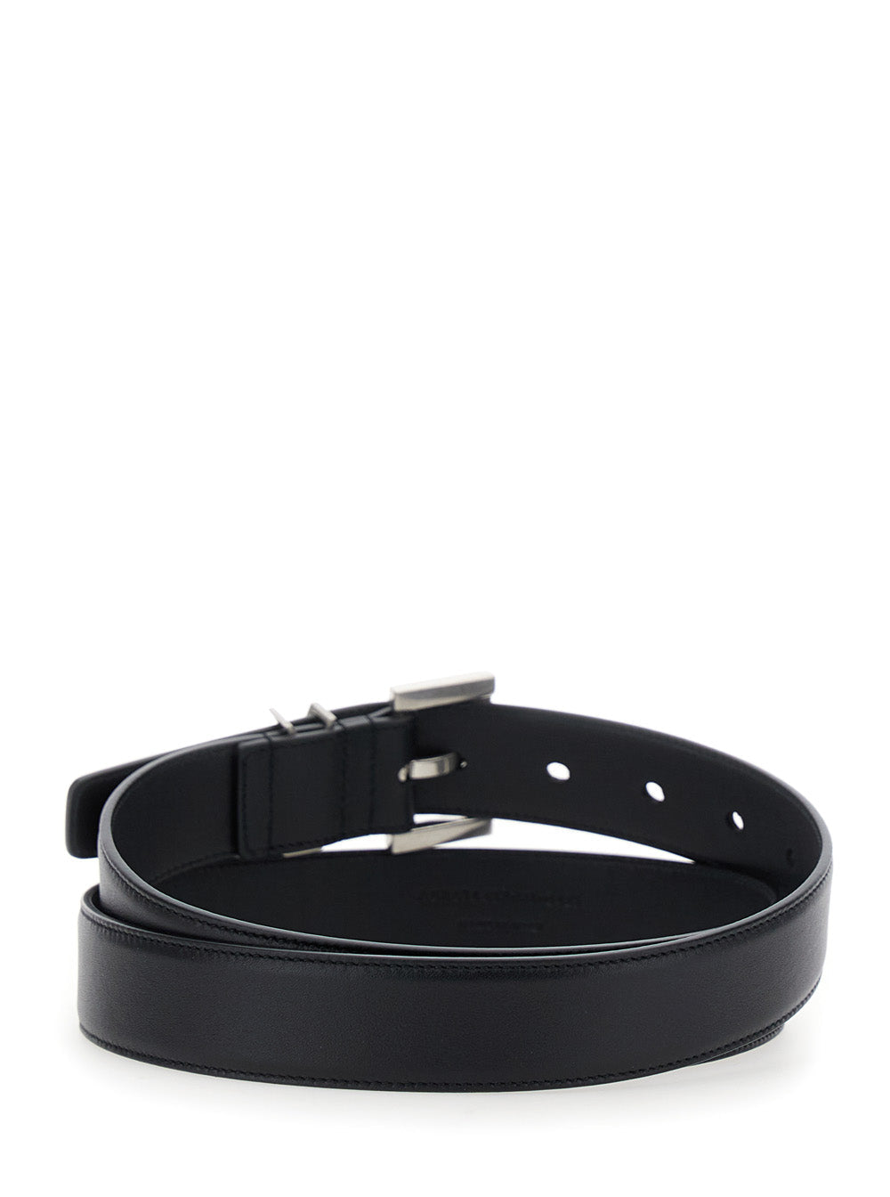 Women Belt With Cassandre Plate On The Front And Square Buckle In Black Leather For Women