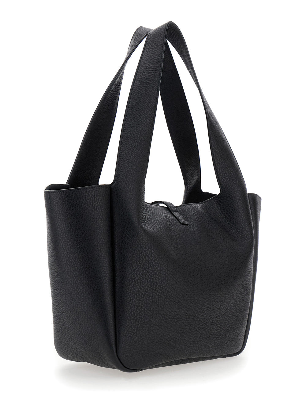Women Tote Bag With Two Top Handles And Hook Closure Cassandre In Grained Black Leather For Women