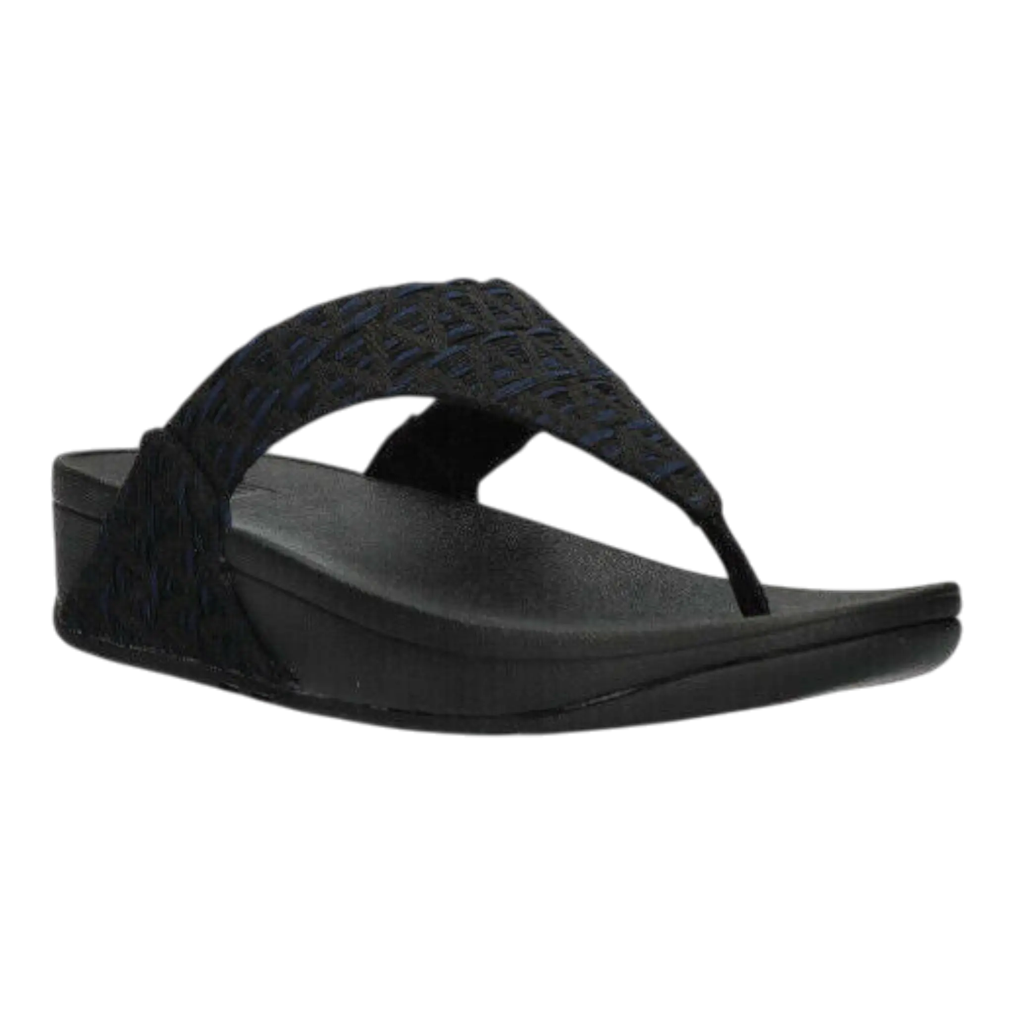 FitFlop Lulu FZ3-231 Women Toe-Post Sandals Black Geo-Webbing Slip-On Slippers