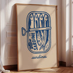 WONDERWALL ‘L’Atelier Fun Collection’ Retro Sardine Tin Wall Art – Blue & Beige Kitchen Decor