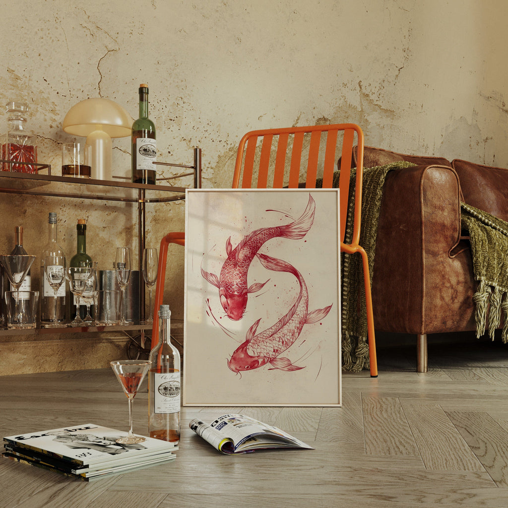 WONDERWALL ‘L’Atelier Fun Collection’ Koi Fish Wall Art – Minimalist Japanese Ink Print, Zen Decor