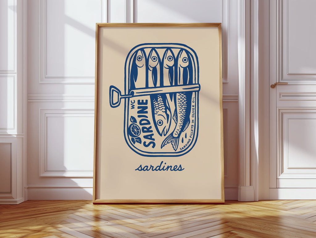 WONDERWALL ‘L’Atelier Fun Collection’ Retro Sardine Tin Wall Art – Blue & Beige Kitchen Decor