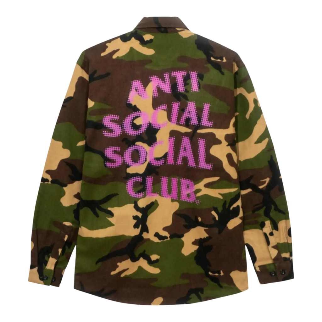 Anti Social Social Club Dialtone Camo Men Flannel Shirt Green Camo