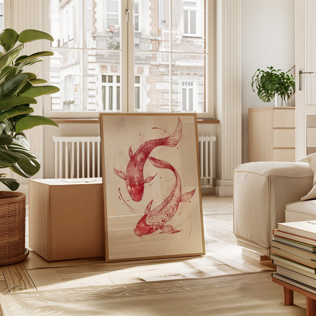 WONDERWALL ‘L’Atelier Fun Collection’ Koi Fish Wall Art – Minimalist Japanese Ink Print, Zen Decor