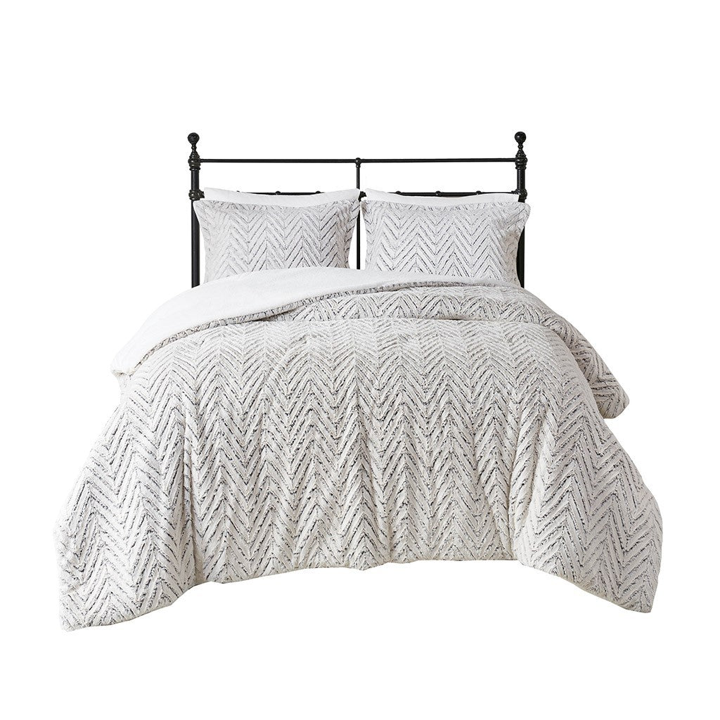 WONDERWALL 'Une Collection' Full/Queen Ultra Plush Down Alternative Comforter Set with Chevron Pattern - Ivory