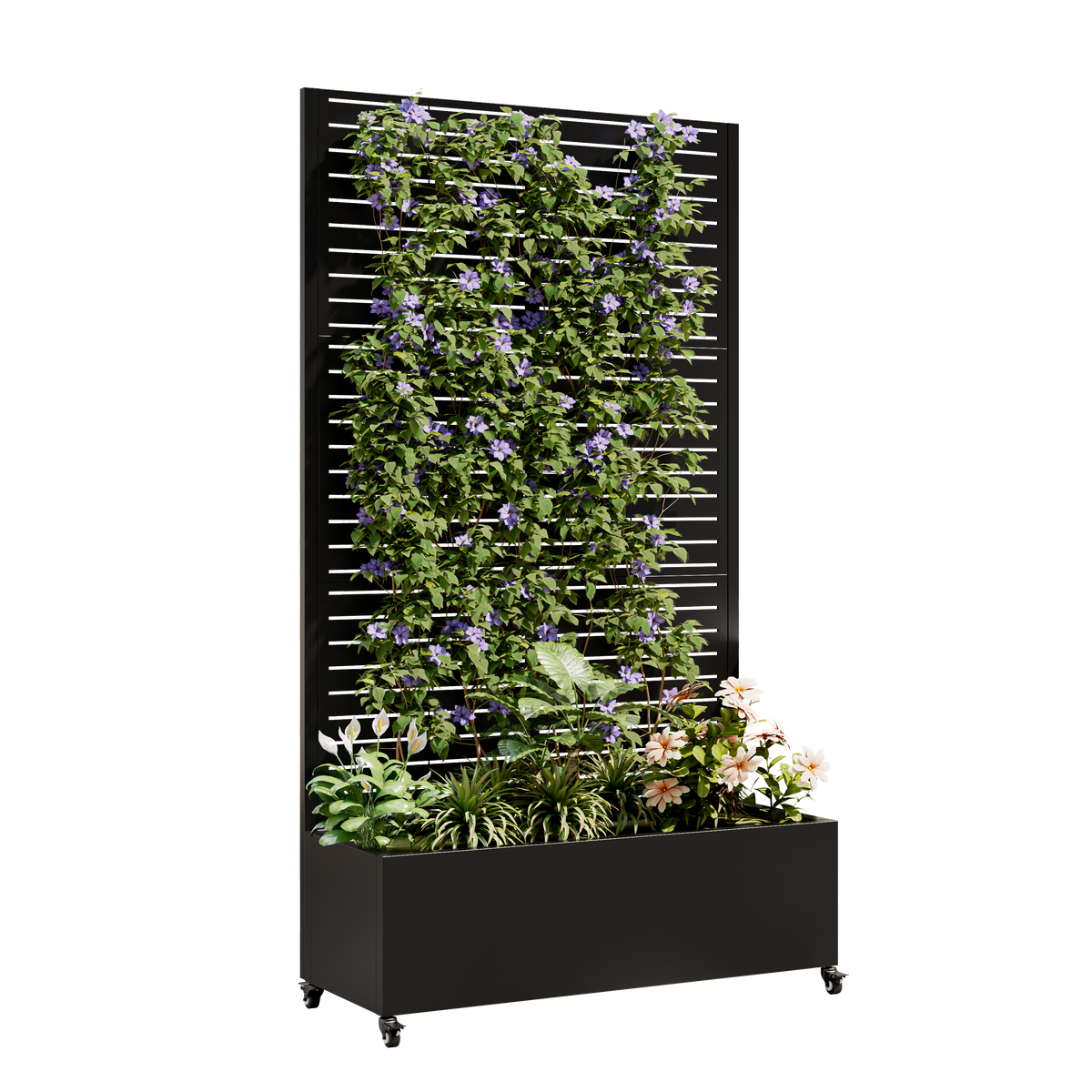 WONDERWALL 'Une Collection' Metal Planter Box with Trellis - Raised Garden Bed with Wheels