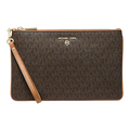 Michael Kors Jet Set Large Logo Wristlet Wallet Women Brown Logo Print