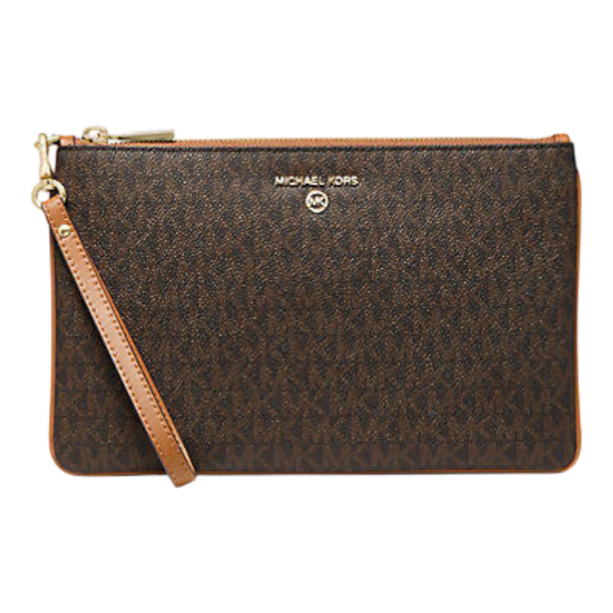 Michael Kors Jet Set Large Logo Wristlet Wallet Women Brown Logo Print