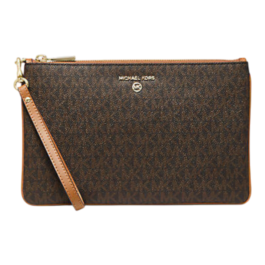 Michael Kors Jet Set Large Logo Wristlet Wallet Women Brown Logo Print