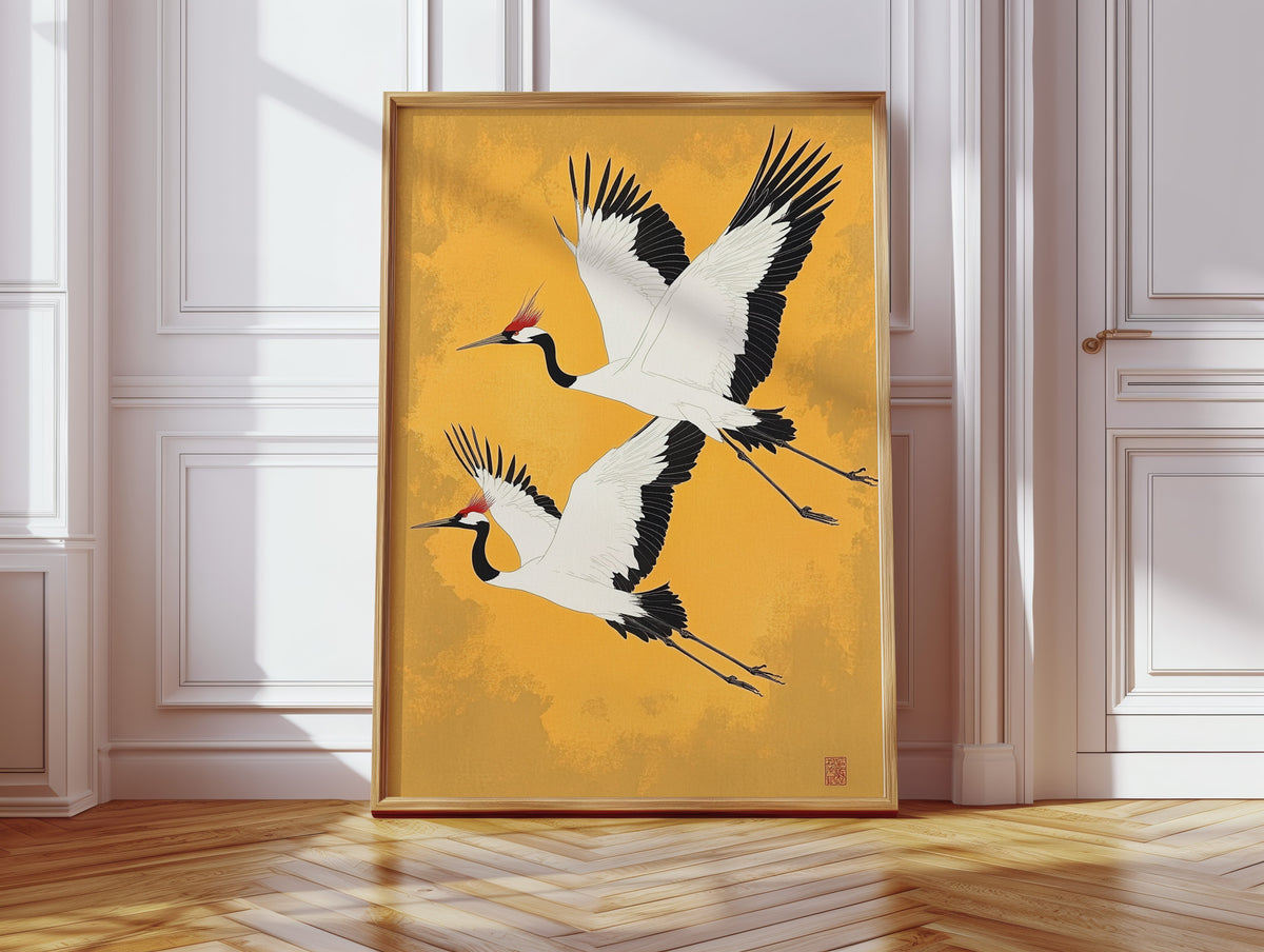 WONDERWALL ‘L’Atelier Fun Collection’ Japanese Red-Crowned Cranes – Elegant Minimalist Wall Art