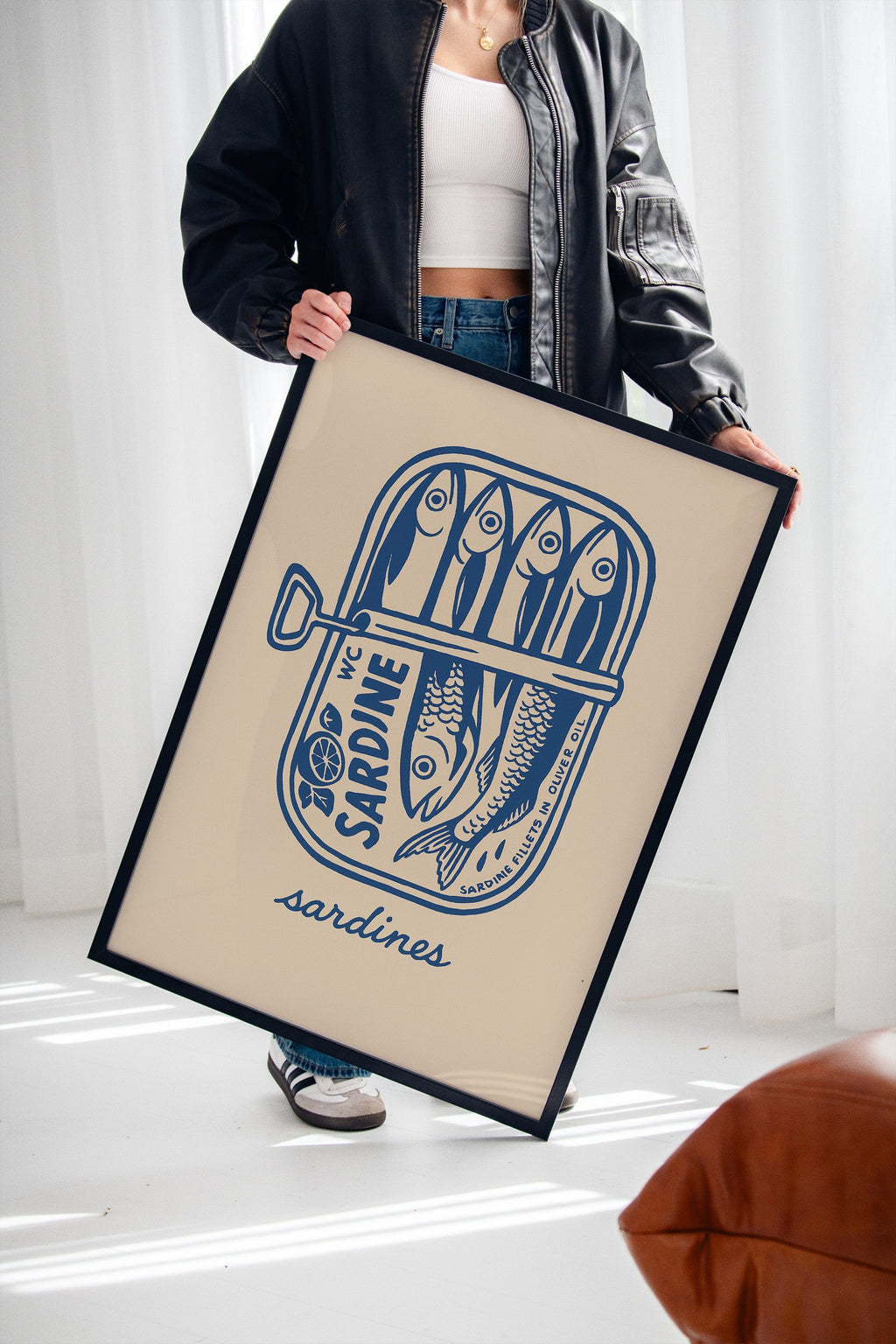 WONDERWALL ‘L’Atelier Fun Collection’ Retro Sardine Tin Wall Art – Blue & Beige Kitchen Decor