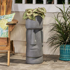 WONDERWALL 'Une Collection' Stone Gray Flower Planter with Textured Cast Stone Finish - Tall