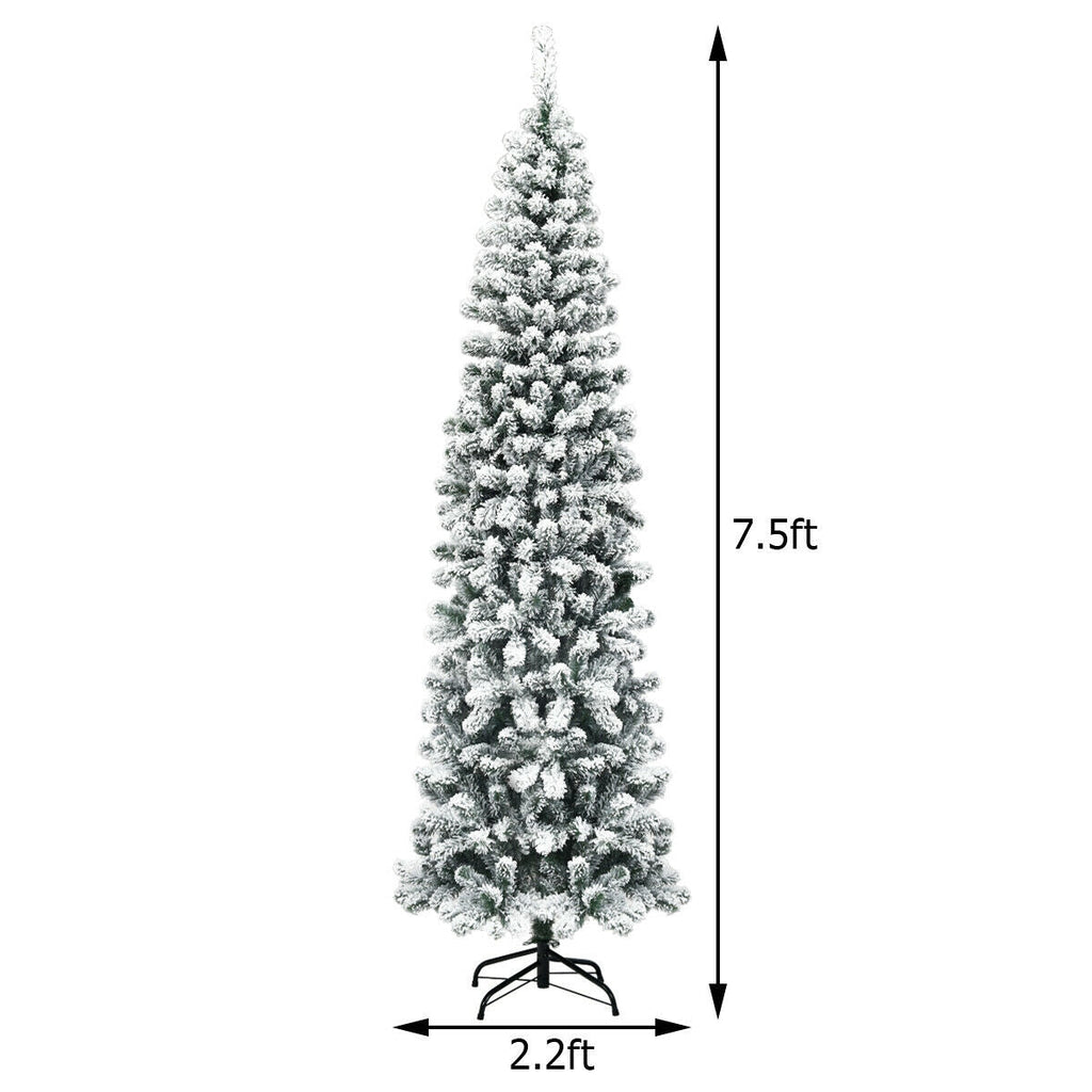 WONDERWALL ‘Noël DuBois’ 7.5 ft Unlit Snow-Flocked Pencil Christmas Tree