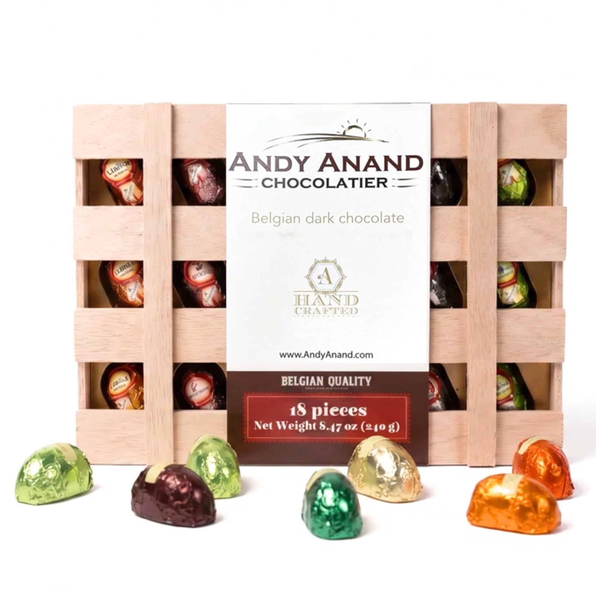 Andy Anand European Dark Chocolate Assortment, 18 pc – Premium Flavor - Inspired Selection, Rich & Intense Gourmet Chocolates, Birthday Gift