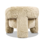 WONDERWALL 'Une Collection' Genuine Sheepskin Fur Split Barrel Back Accent Chair with Sculptural Base - Natural Blonde