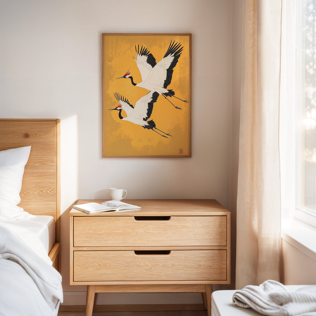 WONDERWALL ‘L’Atelier Fun Collection’ Japanese Red-Crowned Cranes – Elegant Minimalist Wall Art
