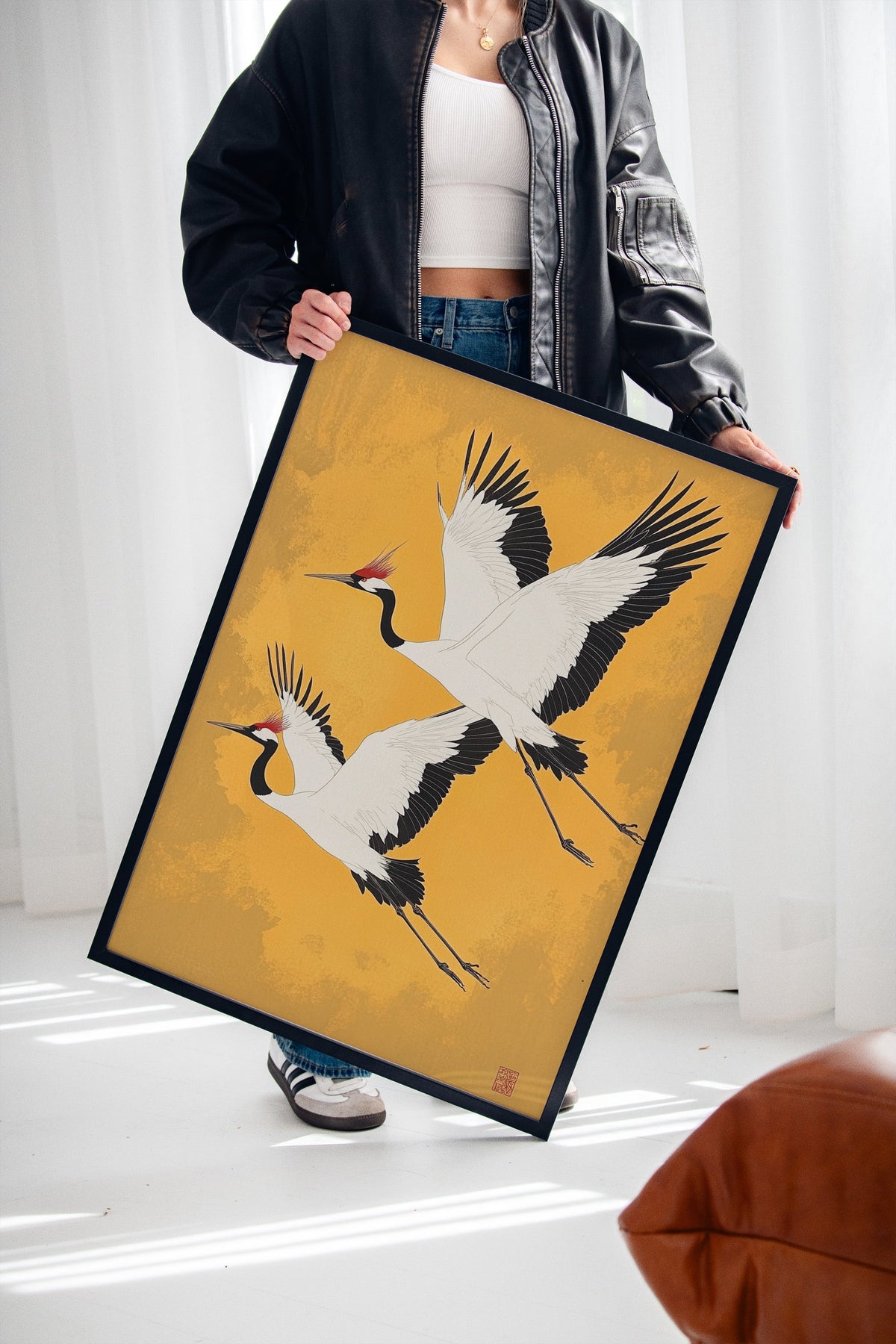 WONDERWALL ‘L’Atelier Fun Collection’ Japanese Red-Crowned Cranes – Elegant Minimalist Wall Art