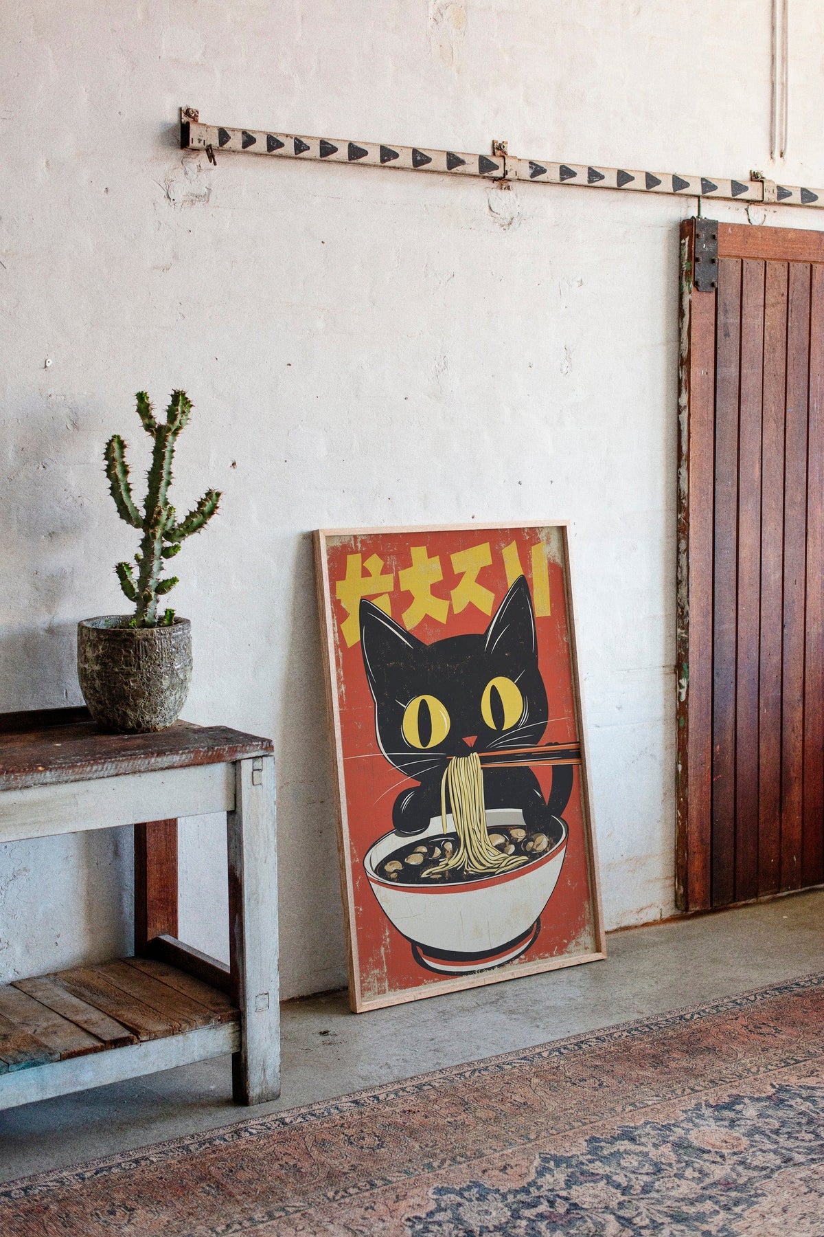 WONDERWALL 'L’Atelier Fun Collection' Retro Ramen Cat Poster – Japanese-Inspired Noodle Lover Wall Art