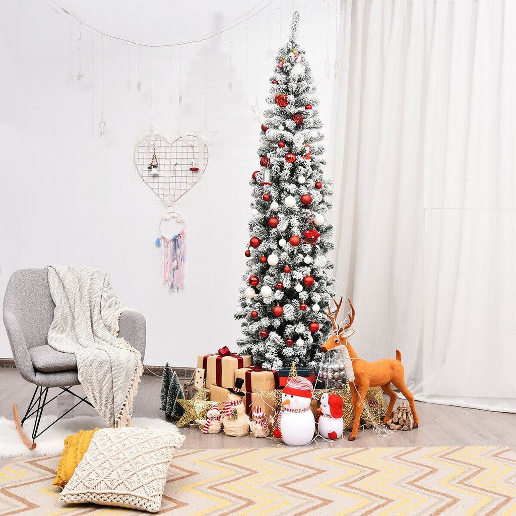 WONDERWALL ‘Noël DuBois’ 7.5 ft Unlit Snow-Flocked Pencil Christmas Tree