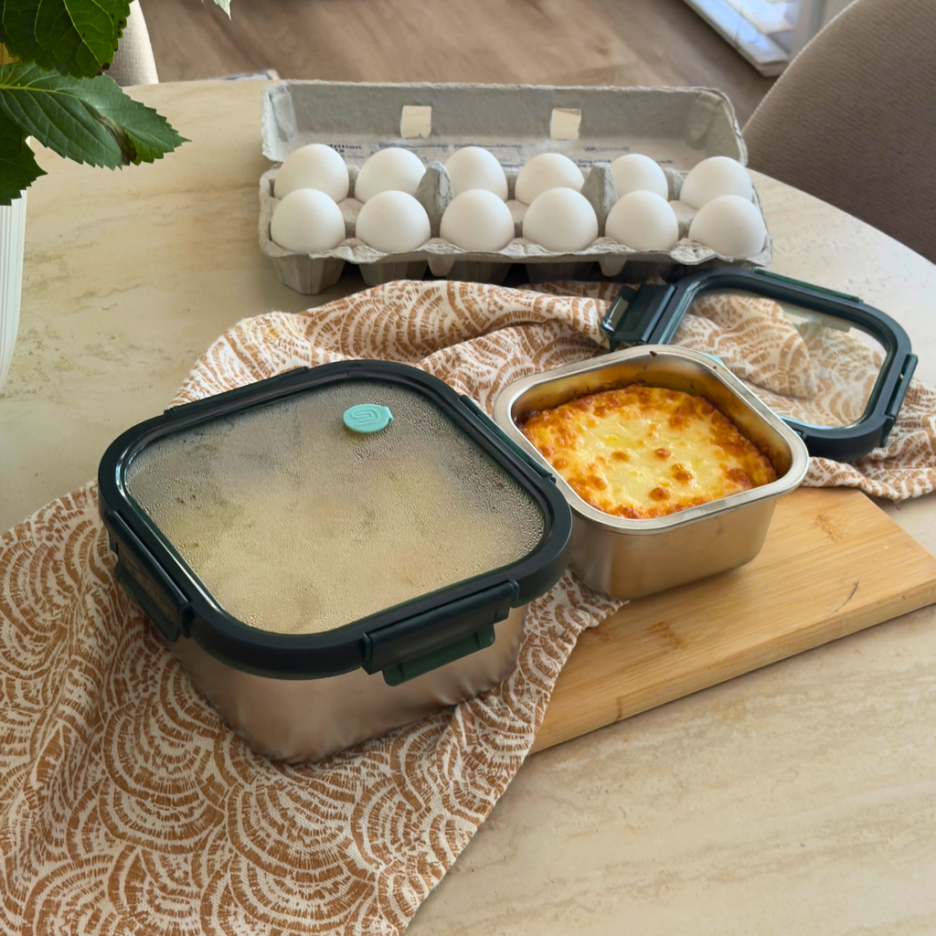 Genicook Square Stainless Steel Food Container with Glass Lid