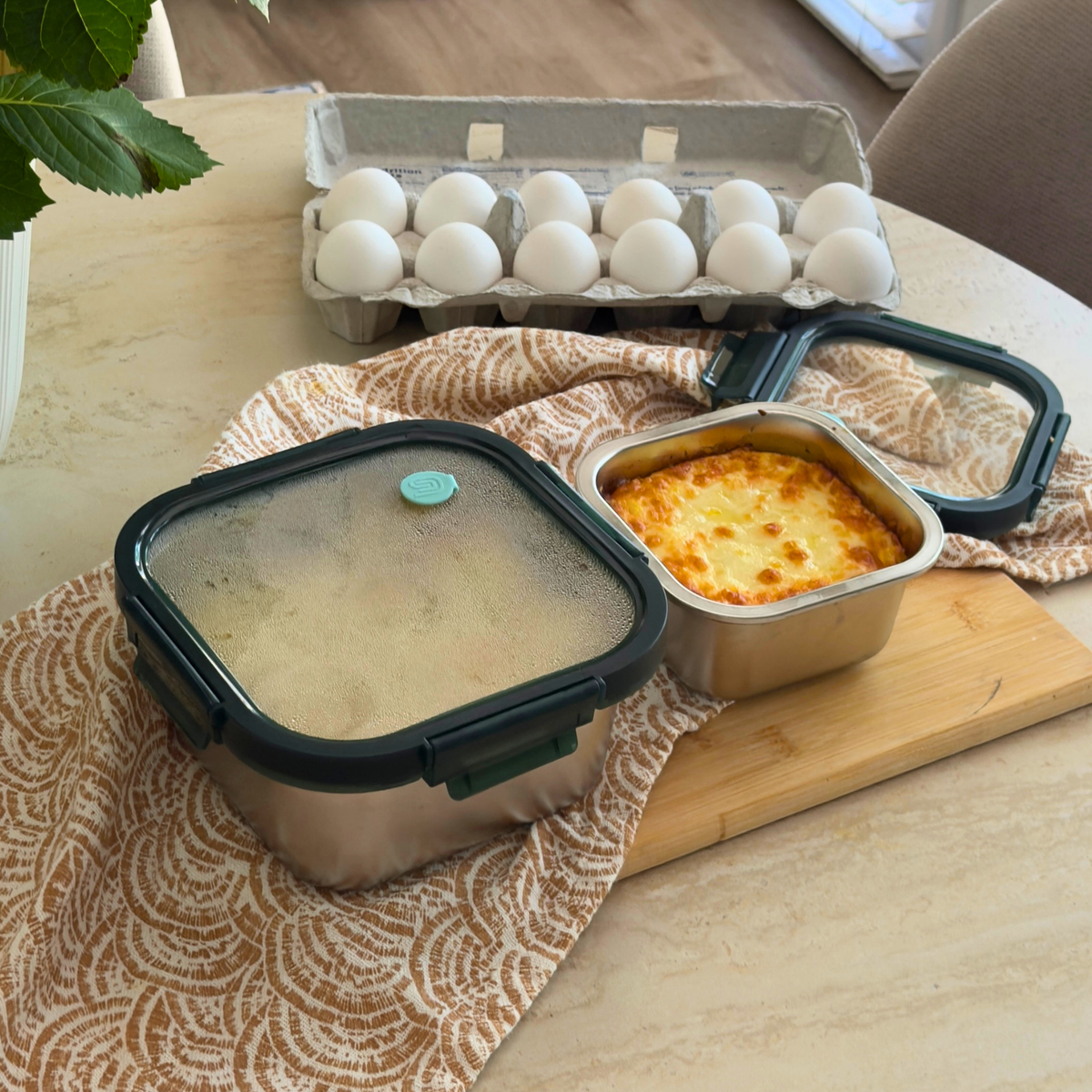 Genicook Square Stainless Steel Food Container with Glass Lid