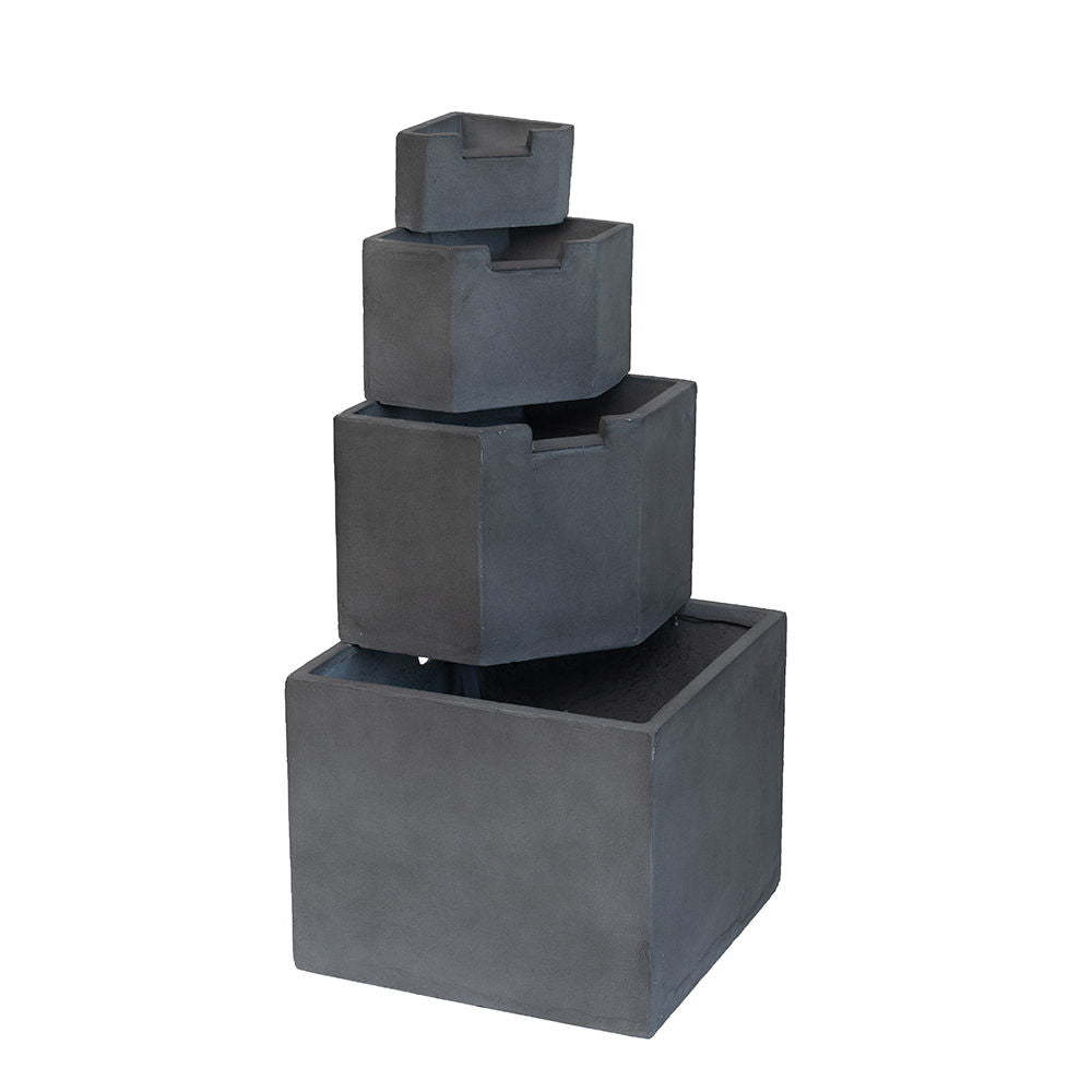 WONDERWALL 'Une Collection' Cement 4 Tier Block Water Fountain with Modern Design - Gray