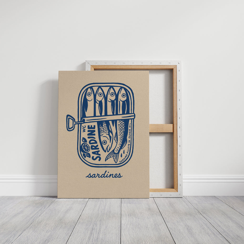 WONDERWALL ‘L’Atelier Fun Collection’ Retro Sardine Tin Wall Art – Blue & Beige Kitchen Decor