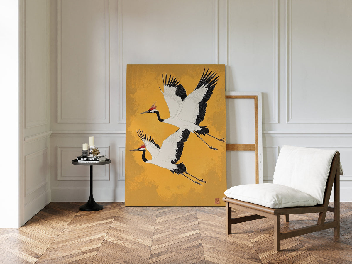 WONDERWALL ‘L’Atelier Fun Collection’ Japanese Red-Crowned Cranes – Elegant Minimalist Wall Art