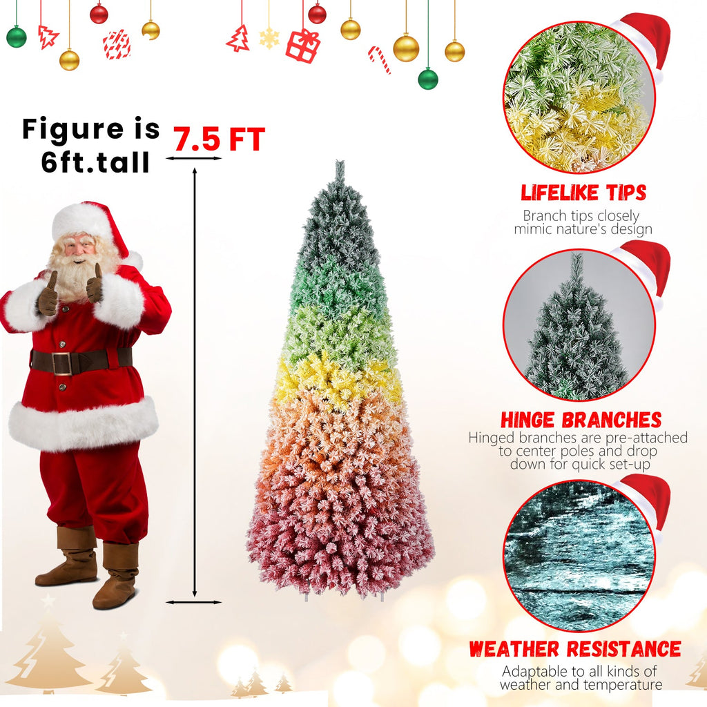 WONDERWALL ‘Noël DuBois’ 7.5 ft Flocked Artificial Christmas Tree – Rainbow