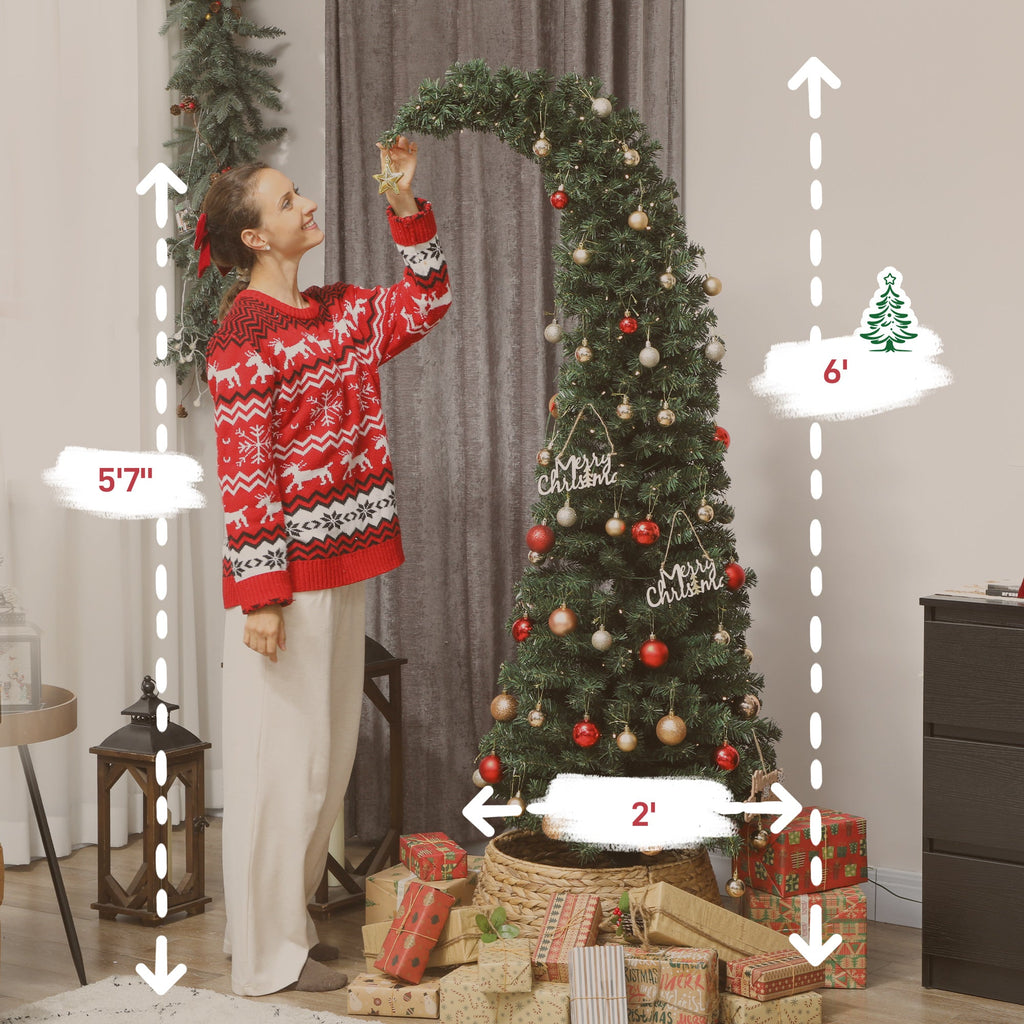 WONDERWALL ‘Noël DuBois’ 6 ft Bent-Top Artificial Christmas Tree with 200 Warm White LEDs – Green