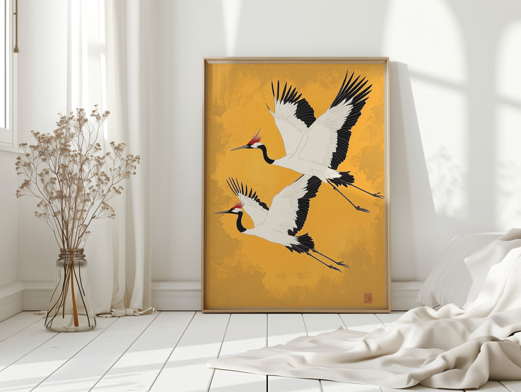 WONDERWALL ‘L’Atelier Fun Collection’ Japanese Red-Crowned Cranes – Elegant Minimalist Wall Art