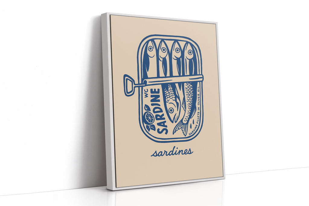 WONDERWALL ‘L’Atelier Fun Collection’ Retro Sardine Tin Wall Art – Blue & Beige Kitchen Decor