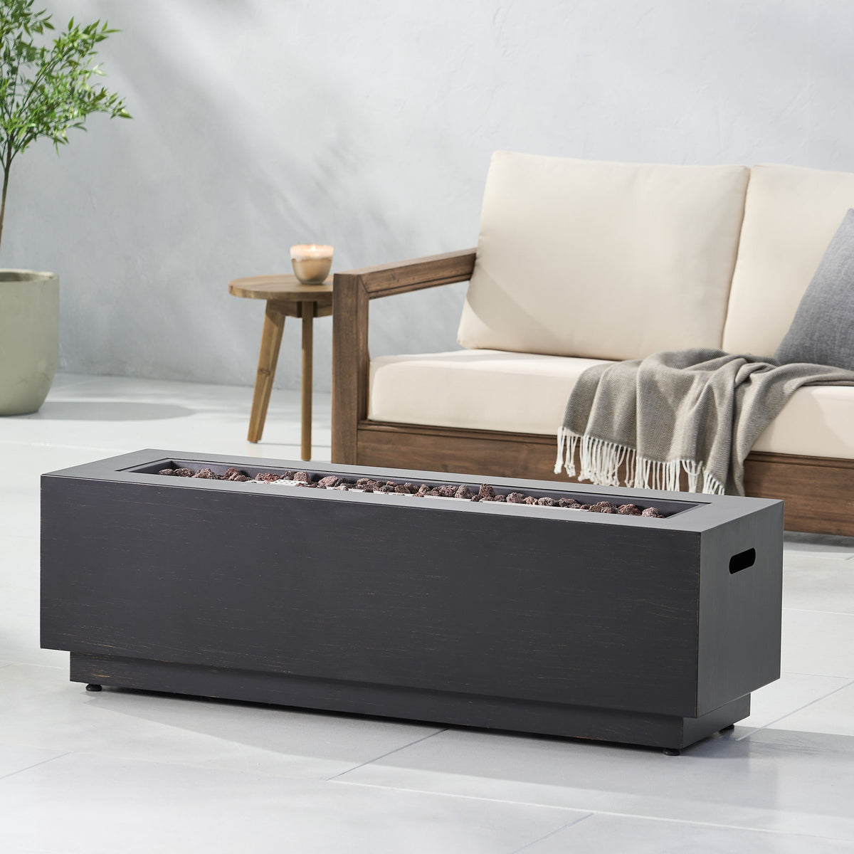 WONDERWALL 'Une Collection' Modern Dark Grey Outdoor Iron Propane Fire Pit with 50,000 BTU - Dark Grey
