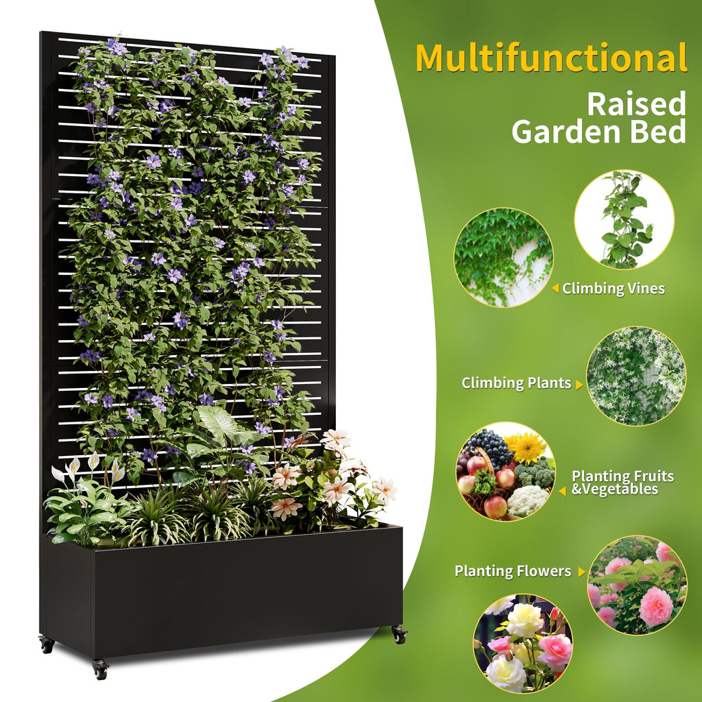 WONDERWALL 'Une Collection' Metal Planter Box with Trellis - Raised Garden Bed with Wheels