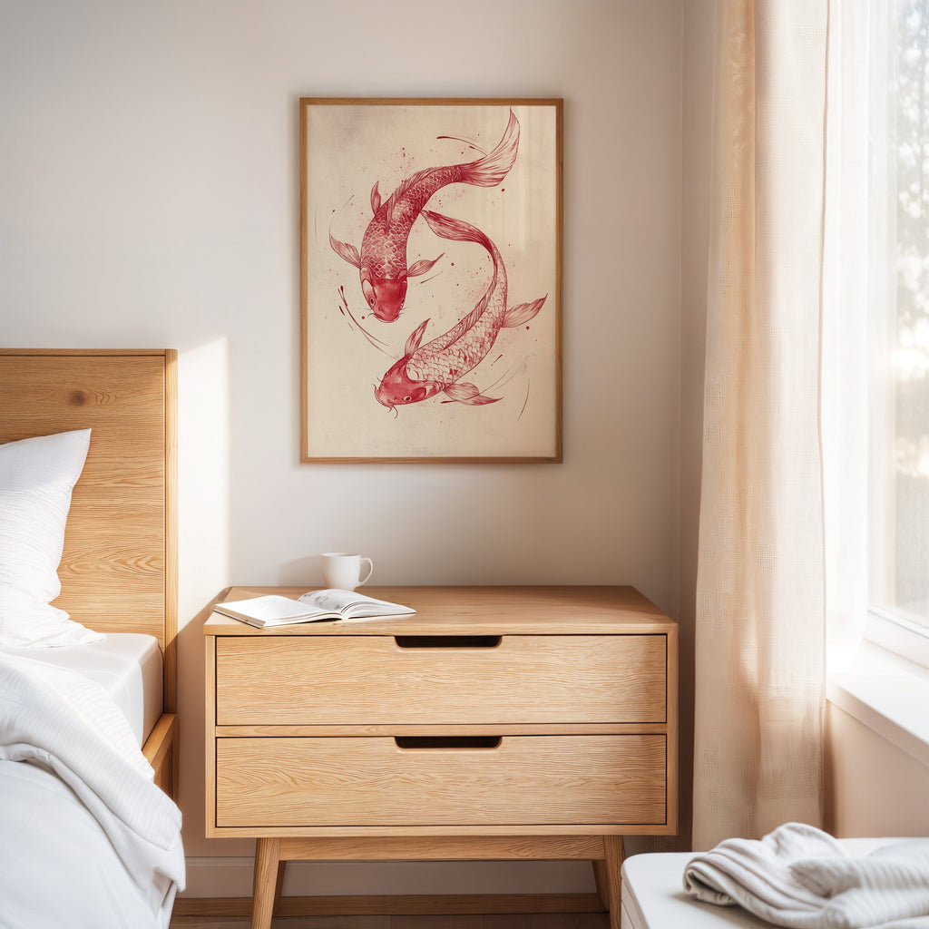 WONDERWALL ‘L’Atelier Fun Collection’ Koi Fish Wall Art – Minimalist Japanese Ink Print, Zen Decor