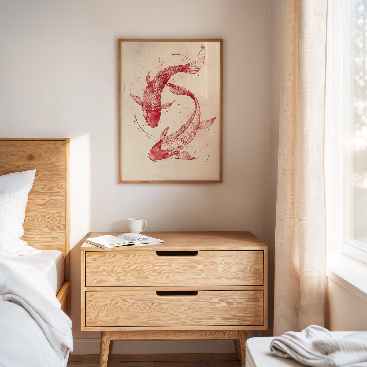 WONDERWALL ‘L’Atelier Fun Collection’ Koi Fish Wall Art – Minimalist Japanese Ink Print, Zen Decor