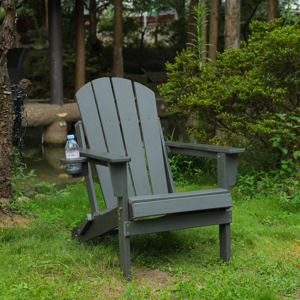 WONDERWALL 'Une Collection' HDPE Folding Adirondack Chair with Dual Cup Holder - Gray
