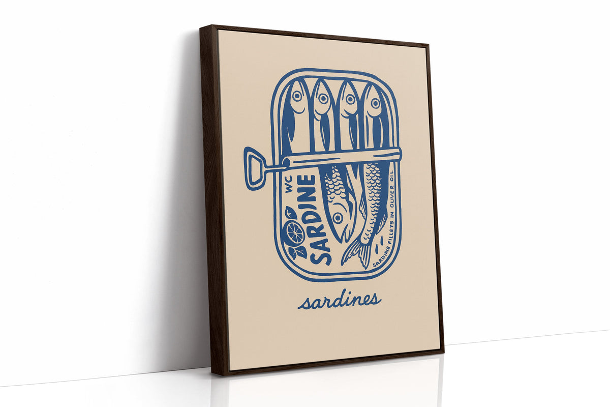 WONDERWALL ‘L’Atelier Fun Collection’ Retro Sardine Tin Wall Art – Blue & Beige Kitchen Decor