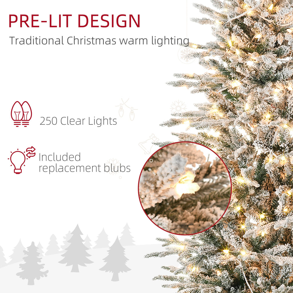 WONDERWALL ‘Noël DuBois’ Snow-Flocked Artificial Christmas Tree with 250 Warm Yellow Lights – Green