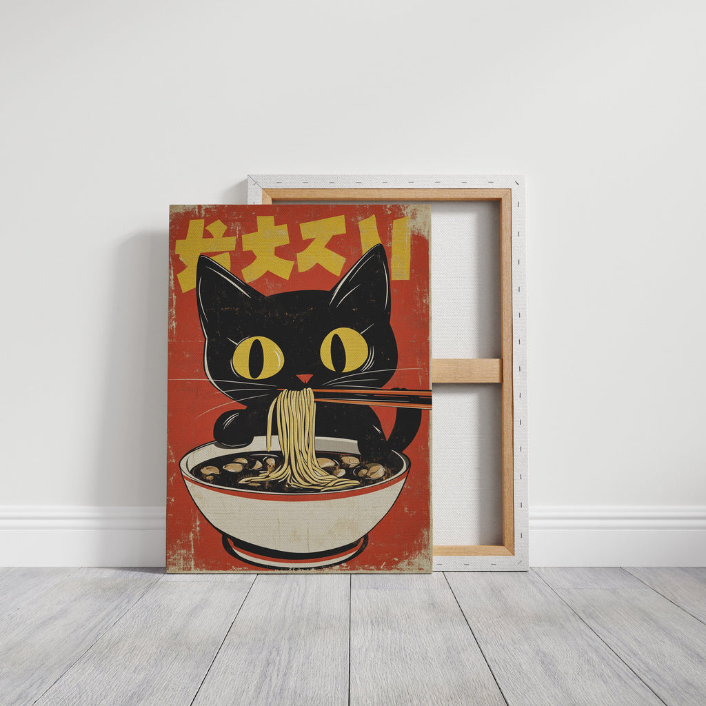 WONDERWALL 'L’Atelier Fun Collection' Retro Ramen Cat Poster – Japanese-Inspired Noodle Lover Wall Art
