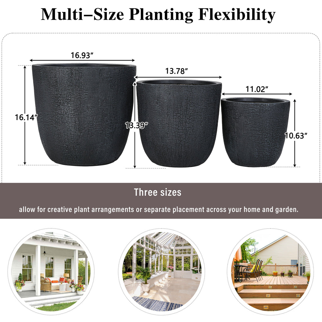 WONDERWALL 'Une Collection' Lightweight MGO Planter Set of 3 with Crackle Texture - Neutral