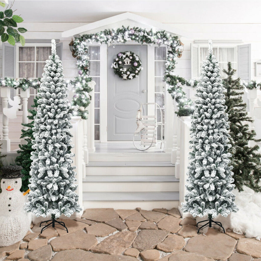 WONDERWALL ‘Noël DuBois’ 7.5 ft Unlit Snow-Flocked Pencil Christmas Tree