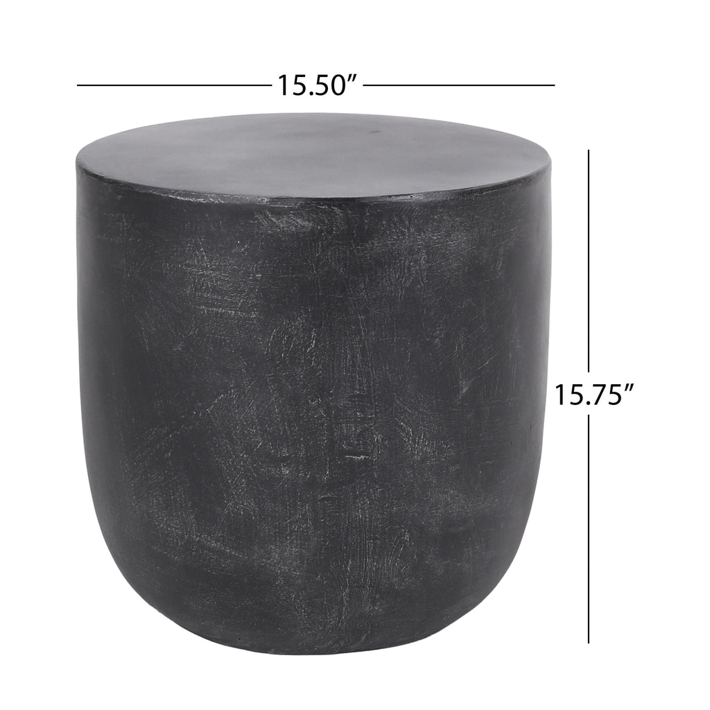 WONDERWALL 'Une Collection' Outdoor Lightweight Concrete End Table with Natural Texture - Matte Black